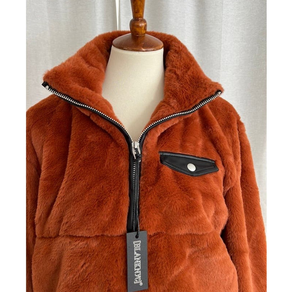 NWT Blank NYC Orange Half Zip Pullover Plush Coat Jacket Women’s Small - Picture 2 of 6